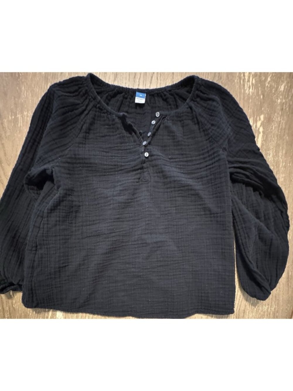 Old Navy Women Long Balloon Sleeve XS Black Gauze Henley Shirt Top - Picture 6 of 11
